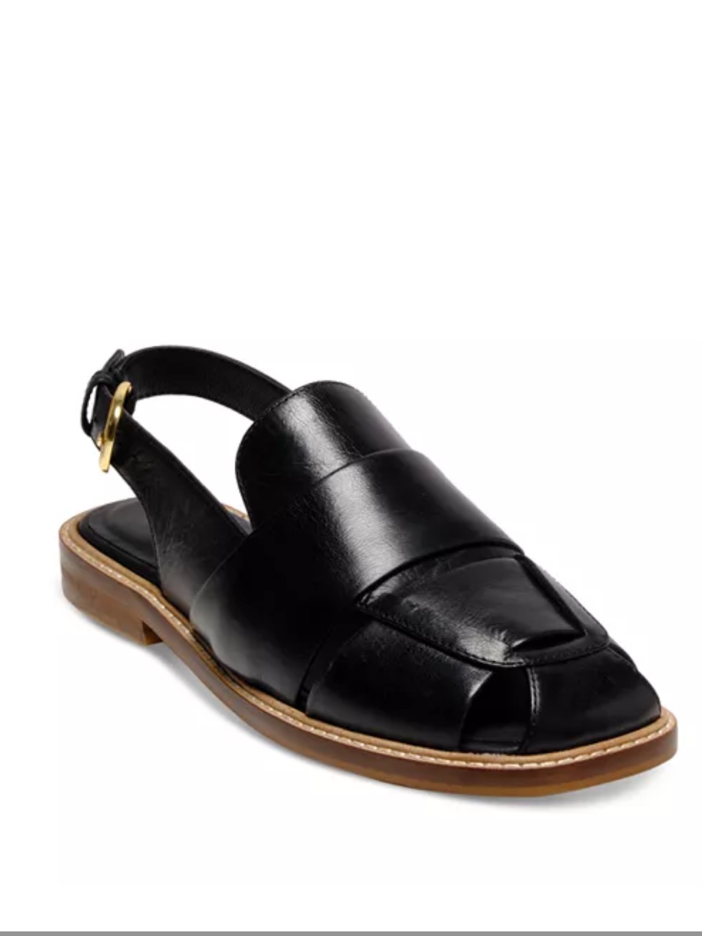 Free People Libby Square Toe Black Leather Slingback Fisherman Sandal